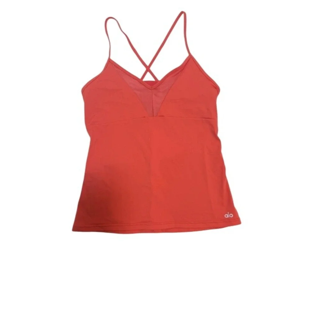 Alo Yoga Coral Spaghetti Strap Tank Top V-Neck Mesh Inset Women's Size L